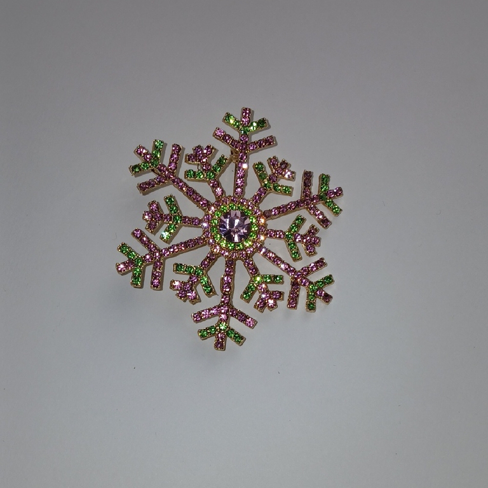 Charming Pink and Green Snowflake Brooch